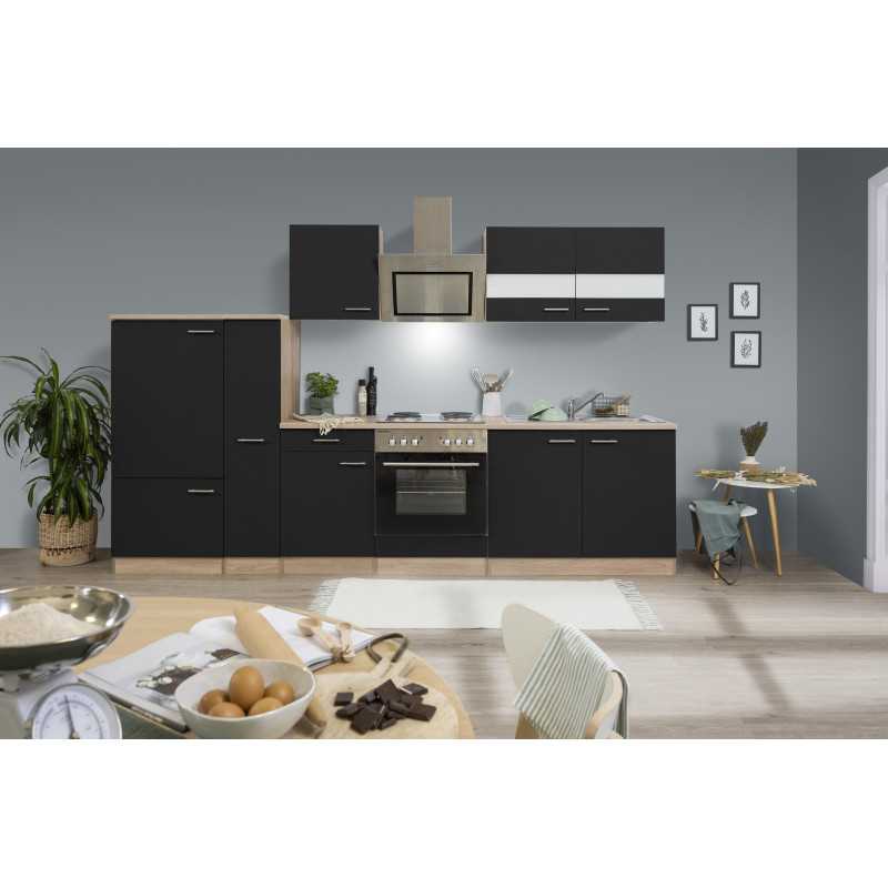 V15 - Küchenzeile Küchenblock 300cm Eiche Sonoma schwarz