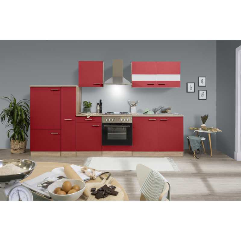 V23 - Küchenzeile Küchenblock 300cm Eiche Sägerau rot