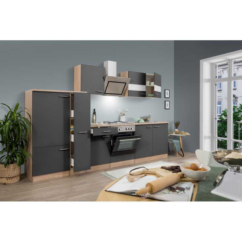 V12 - Küchenzeile Küchenblock 300cm Eiche Sonoma grau
