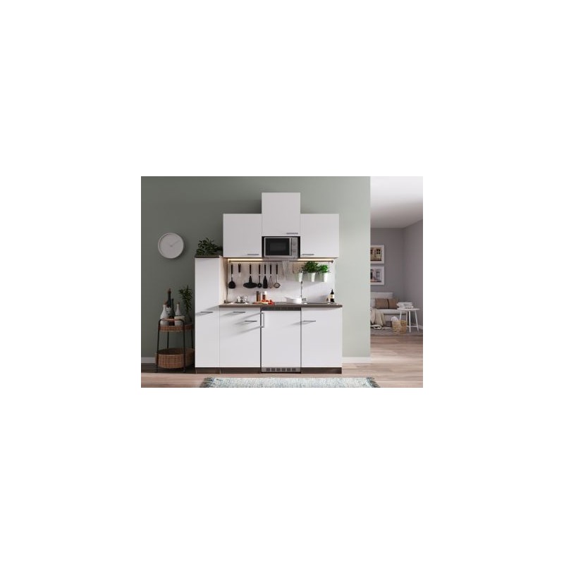 V42 - Singleküche Küchenzeile 180cm Eiche York weiss