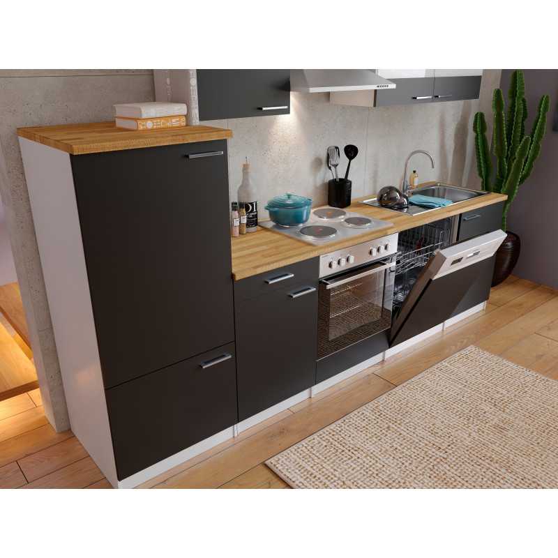 V28 - Küchenzeile Küchenblock 280cm weiss schwarz