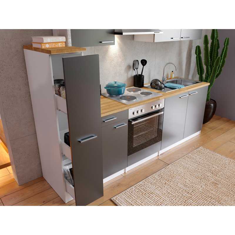 V6 - Küchenzeile Singleküche 240cm weiss grau