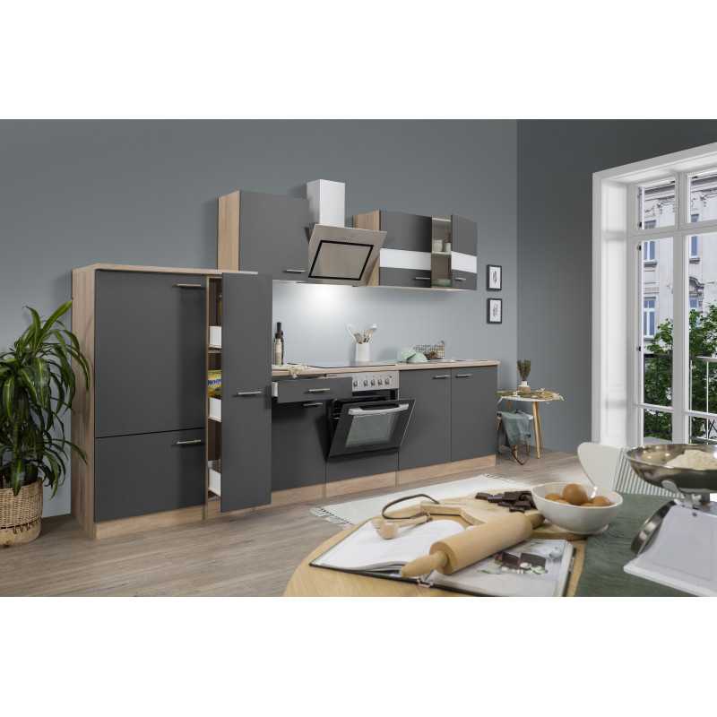 V4 - Küchenzeile Küchenblock 300cm Eiche Sonoma grau