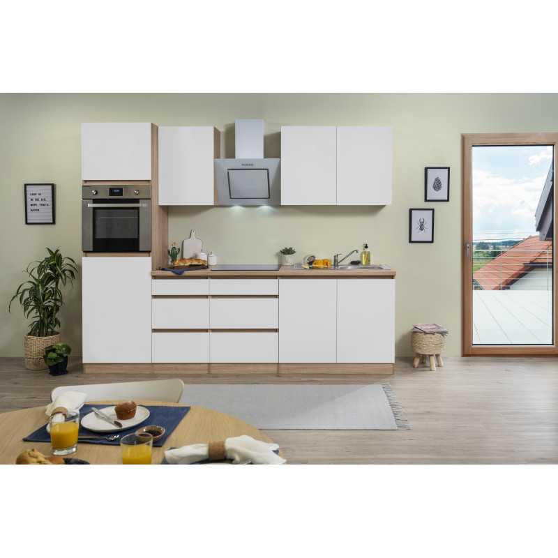 V15 - Küchenzeile Singleküche 270cm Eiche Sonoma weiss Matt