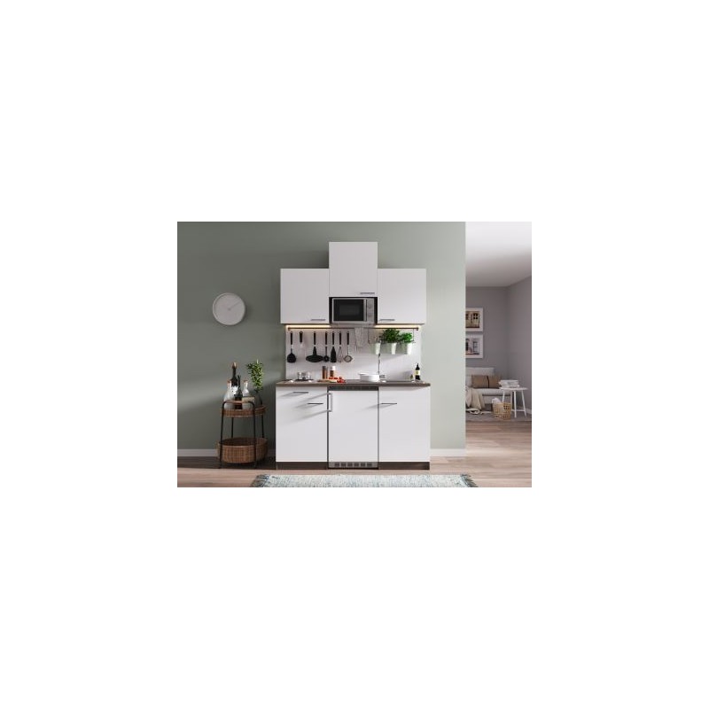 V50 - Singleküche Küchenzeile 150cm Eiche York weiss