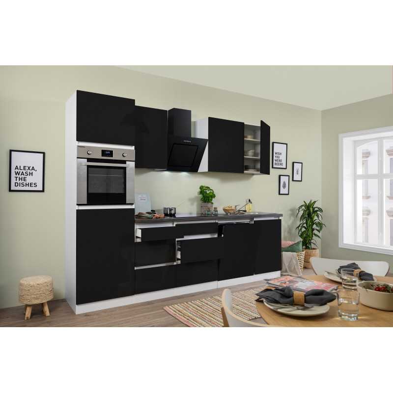 V16 - Küchenzeile Küchenblock 280cm schwarz Glanz