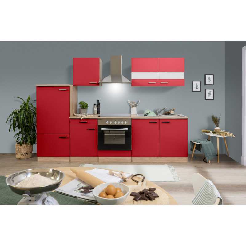 V40 - Küchenzeile Singleküche 270cm Eiche Sonoma rot