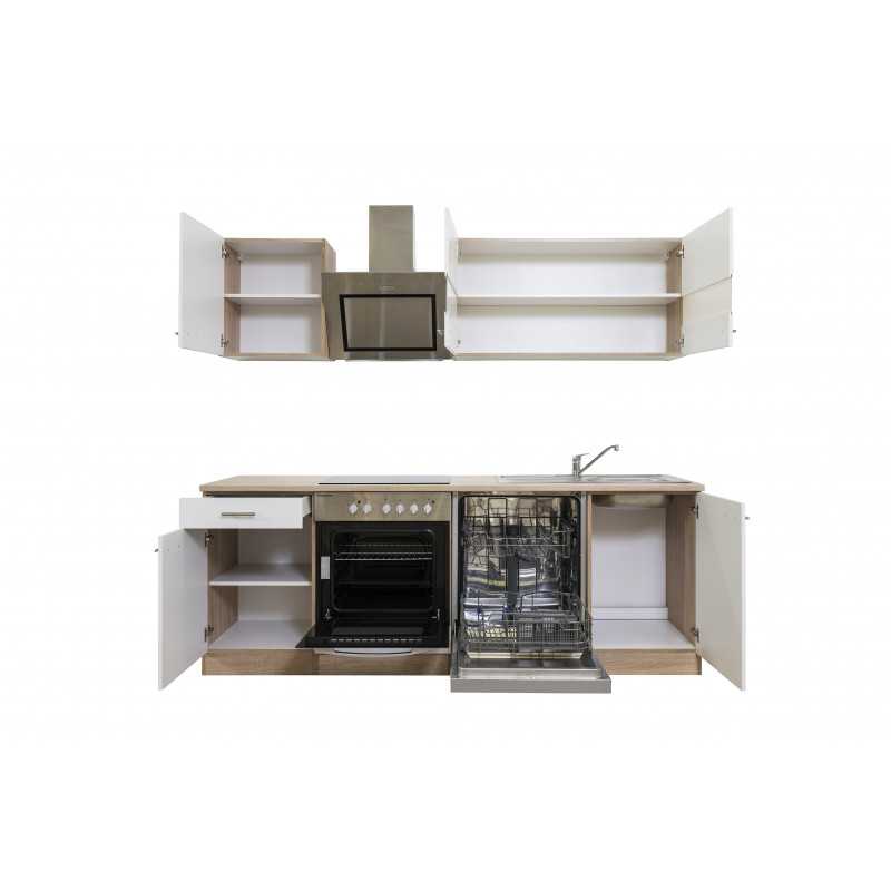 V17 - Küchenzeile Singleküche 220cm Eiche Sonoma weiss