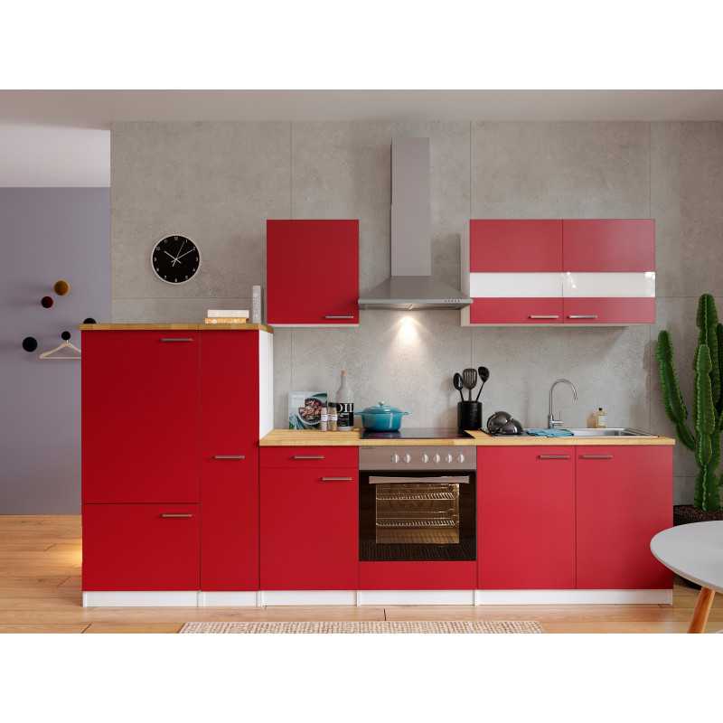V34 - Küchenzeile Küchenblock 300cm weiss rot