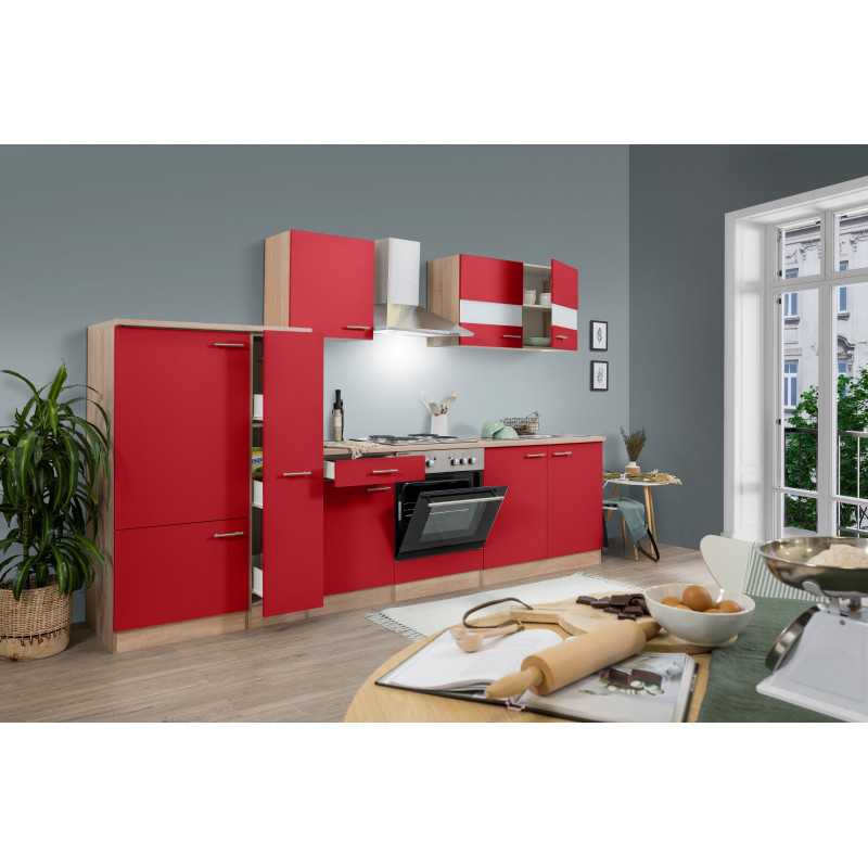 V23 - Küchenzeile Küchenblock 300cm Eiche Sägerau rot
