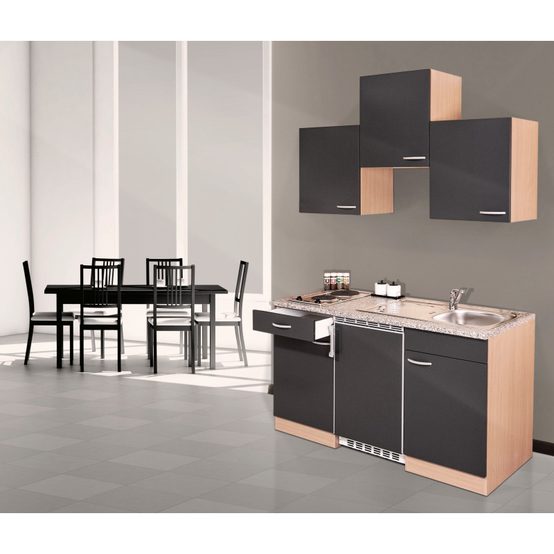 V3 - Singleküche Küchenzeile 150cm buche grau