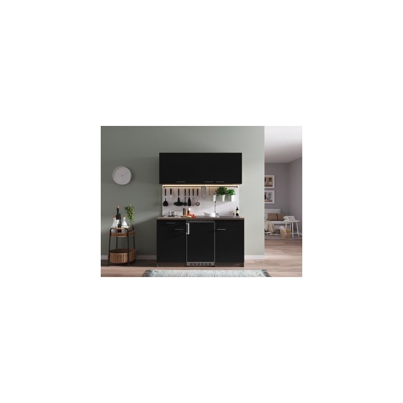 V13 - Singleküche Küchenzeile 150cm Eiche York schwarz