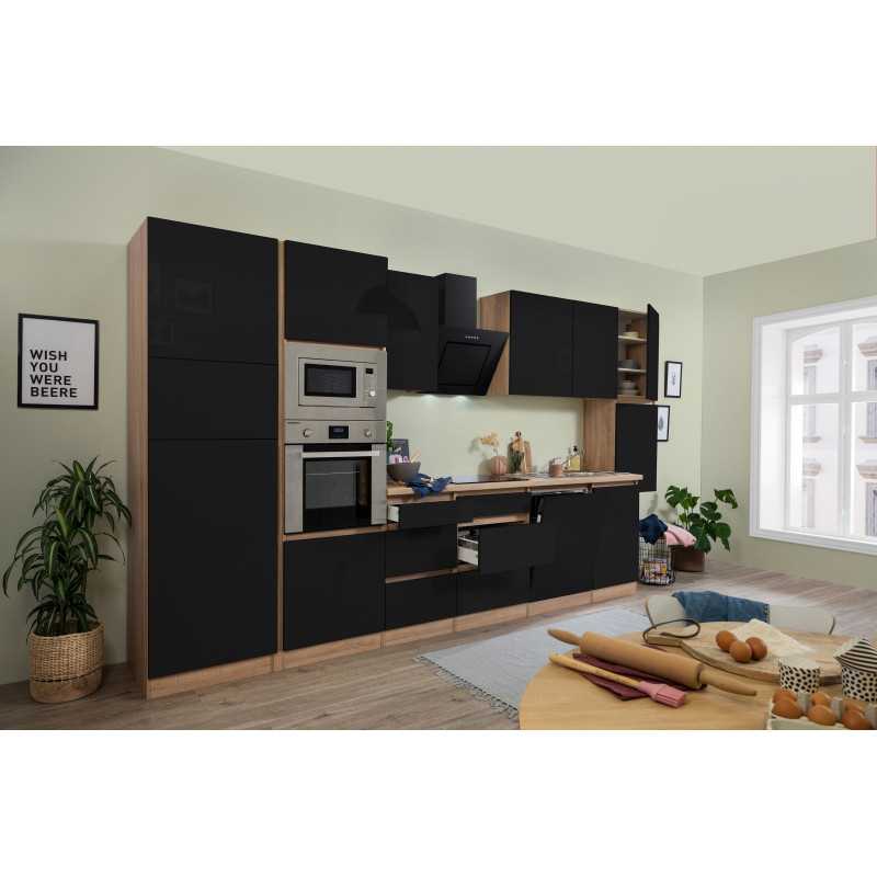 V14 - Küchenzeile Küchenblock 395cm Eiche Sonoma schwarz