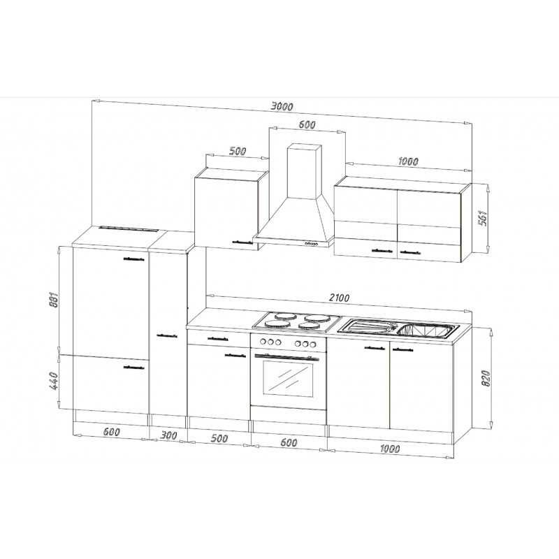 V5 - Küchenzeile Küchenblock 300cm weiss schwarz