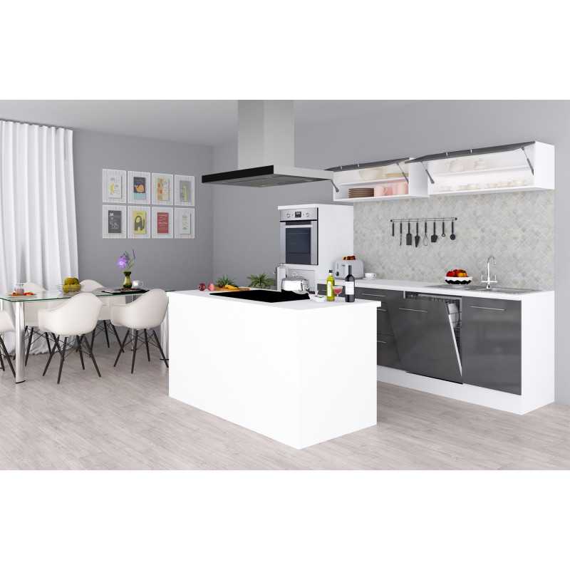V6 - Küchenzeile Inselküche 280cm weiss grau