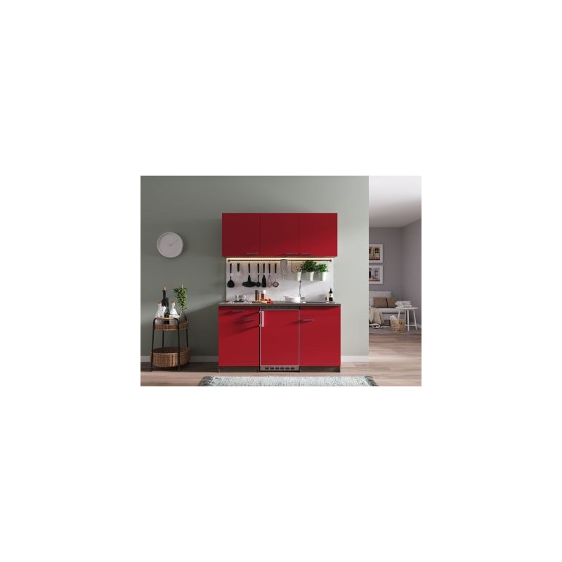 V16 - Singleküche Küchenzeile 150cm Eiche York rot