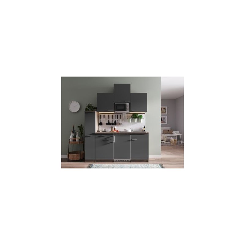 V39 - Singleküche Küchenzeile 180cm Eiche York grau