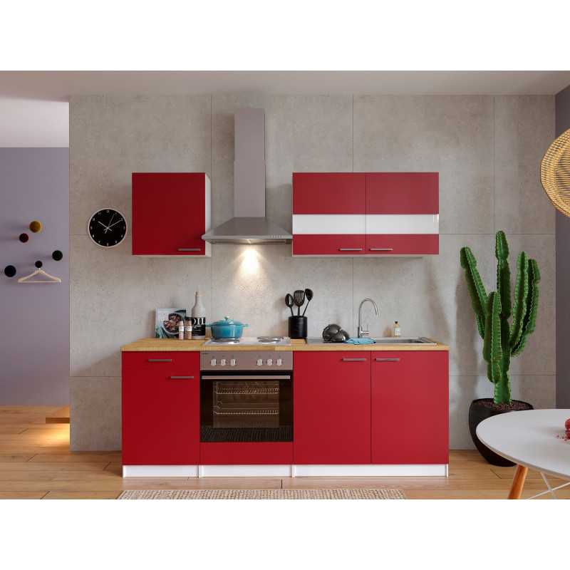 V12 - Küchenzeile Singleküche 210cm weiss rot