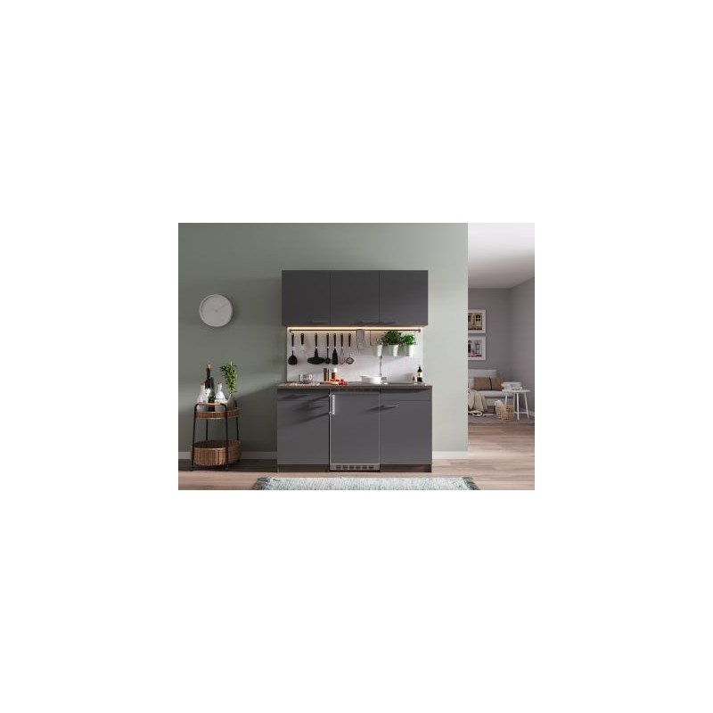 V34 - Singleküche Küchenzeile 150cm Eiche York grau