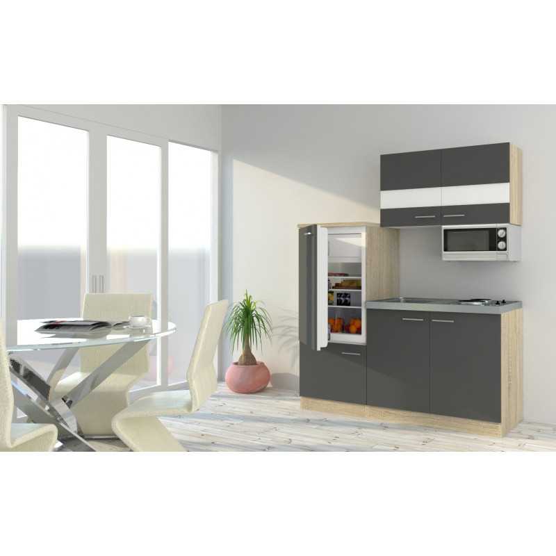 V5 - Singleküche Küchenzeile 160cm Eiche grau