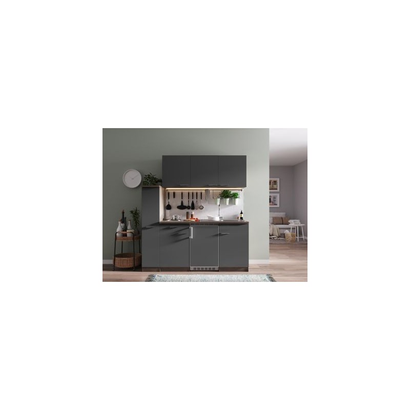 V16 - Singleküche Küchenzeile 180cm Eiche York grau