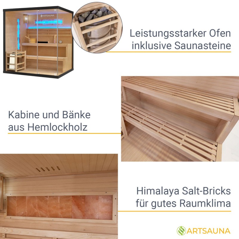 Traditionelle Sauna - Finnische Saunakabine - Salzsauna PARMA - 175x140x190cm