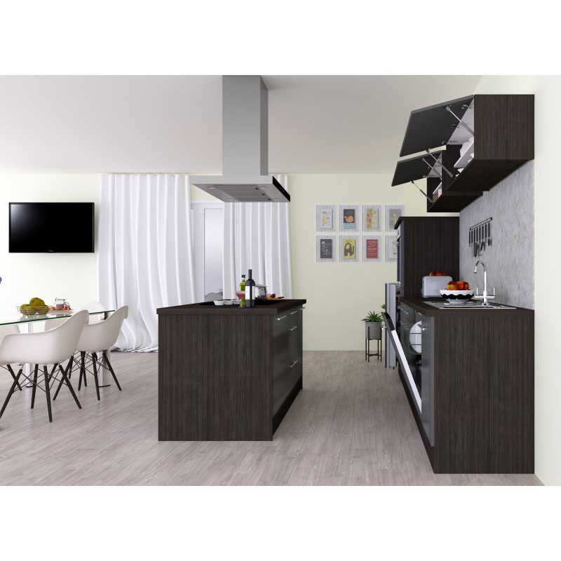 V5 - Küchenzeile Inselküche 310cm Eiche grau