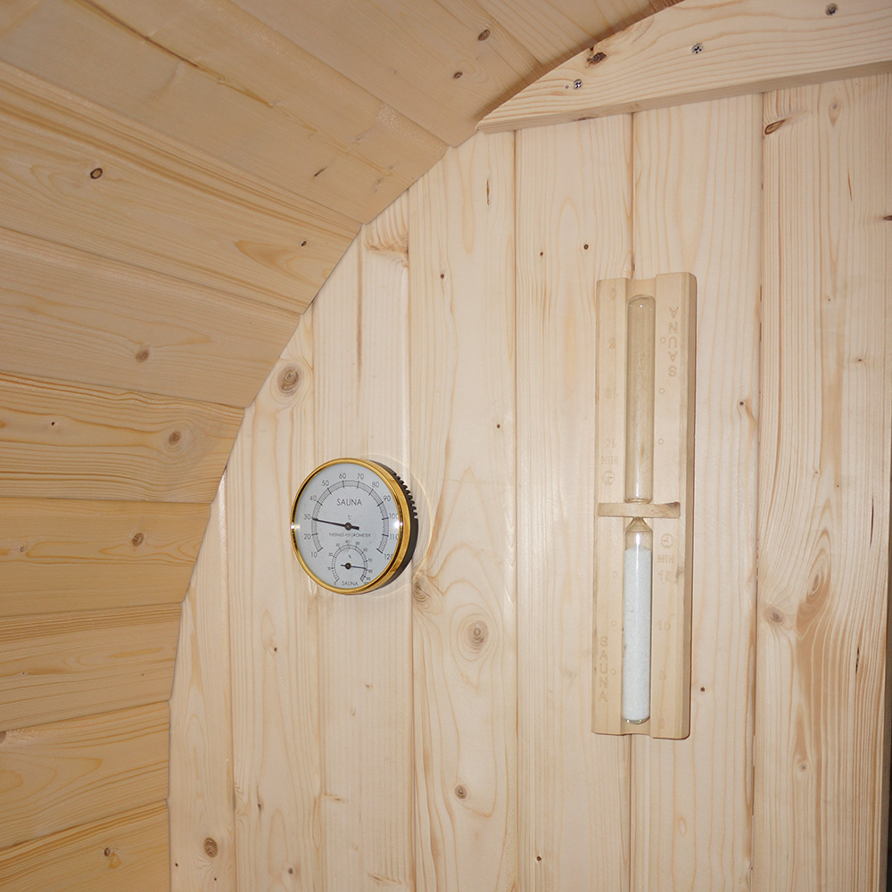 Traditionelle Sauna - Outdoor Fasssauna SION L mit Ofen (6kW) + Zubehör - 194x185x180cm