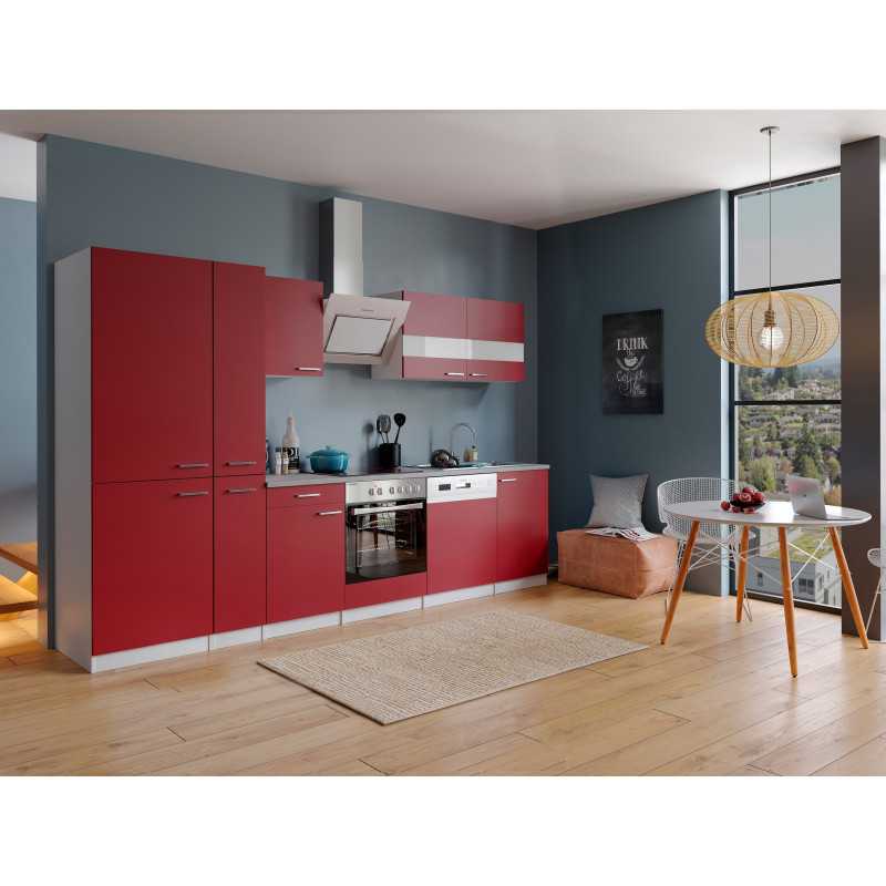V51 - Küchenzeile Küchenblock 310cm weiss rot