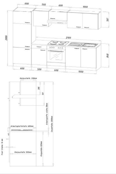 V1 - Küchenzeile Singleküche 270cm Buche