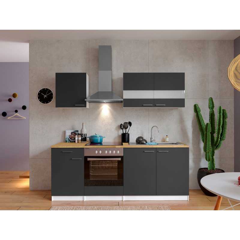 V25 - Küchenzeile Singleküche 210cm weiss grau