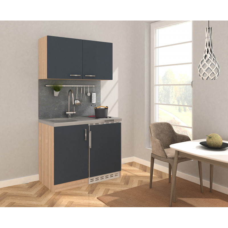 V31 - Miniküche Küchenzeile 100cm Eiche grau