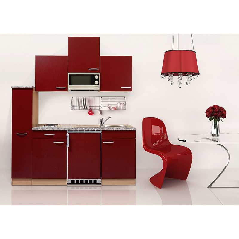 V27 - Singleküche Küchenzeile 180cm Buche rot