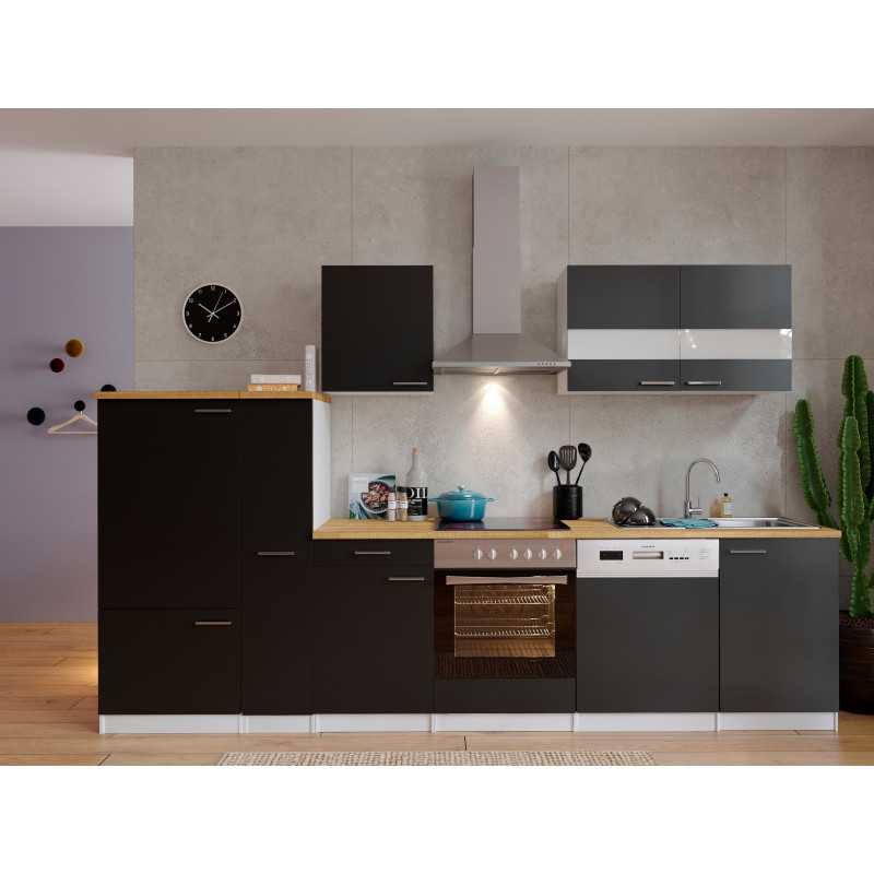 V33 - Küchenzeile Küchenblock 310cm weiss schwarz