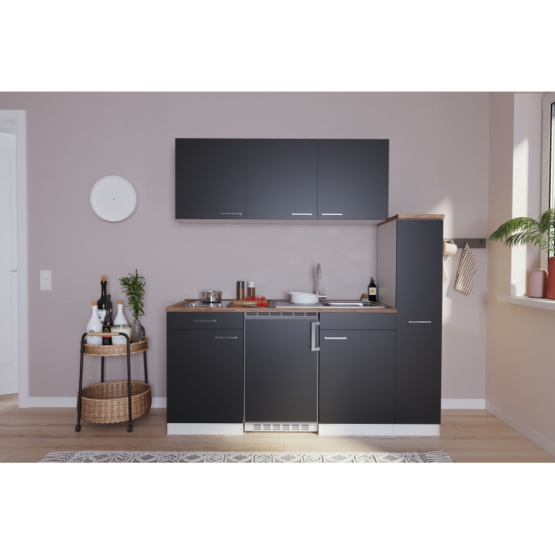 V22 - Singleküche Küchenzeile 180cm weiss schwarz