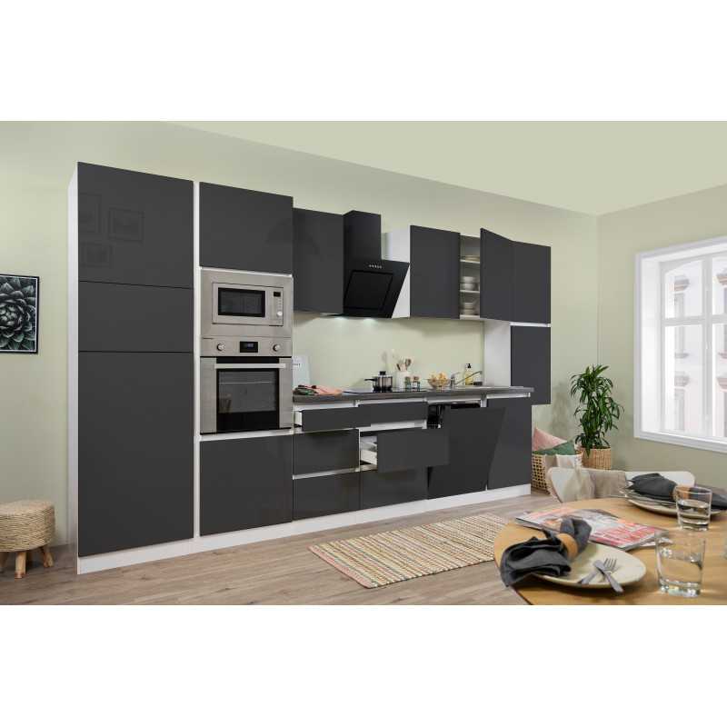 V5 - Küchenzeile Küchenblock 395cm weiss grau