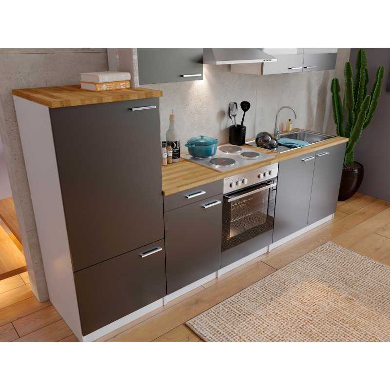 V37 - Küchenzeile Singleküche 270cm weiss grau