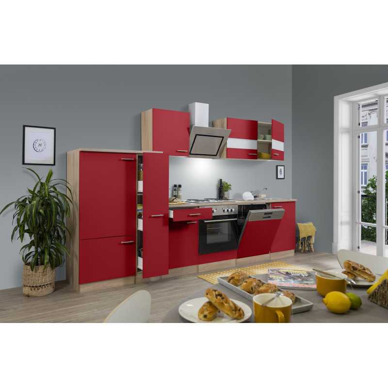 V12 - Küchenzeile Küchenblock 310cm Eiche rot