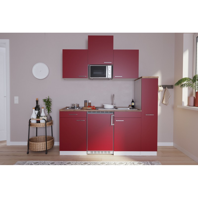 V24 - Singleküche Küchenzeile 180cm weiss rot