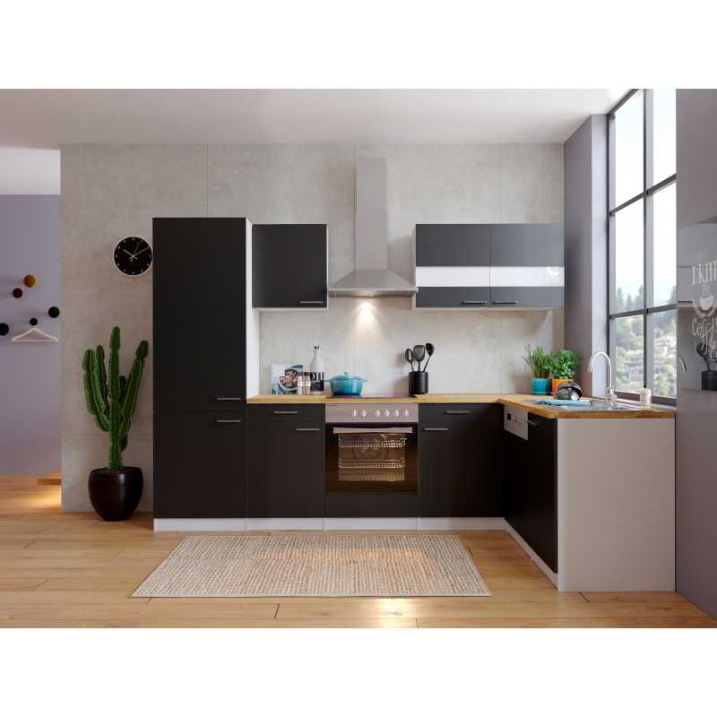V21 - Winkelküche L-Küche 280x172cm weiss schwarz