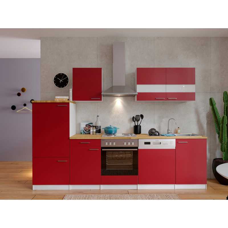 V23 - Küchenzeile Küchenblock 280cm weiss rot