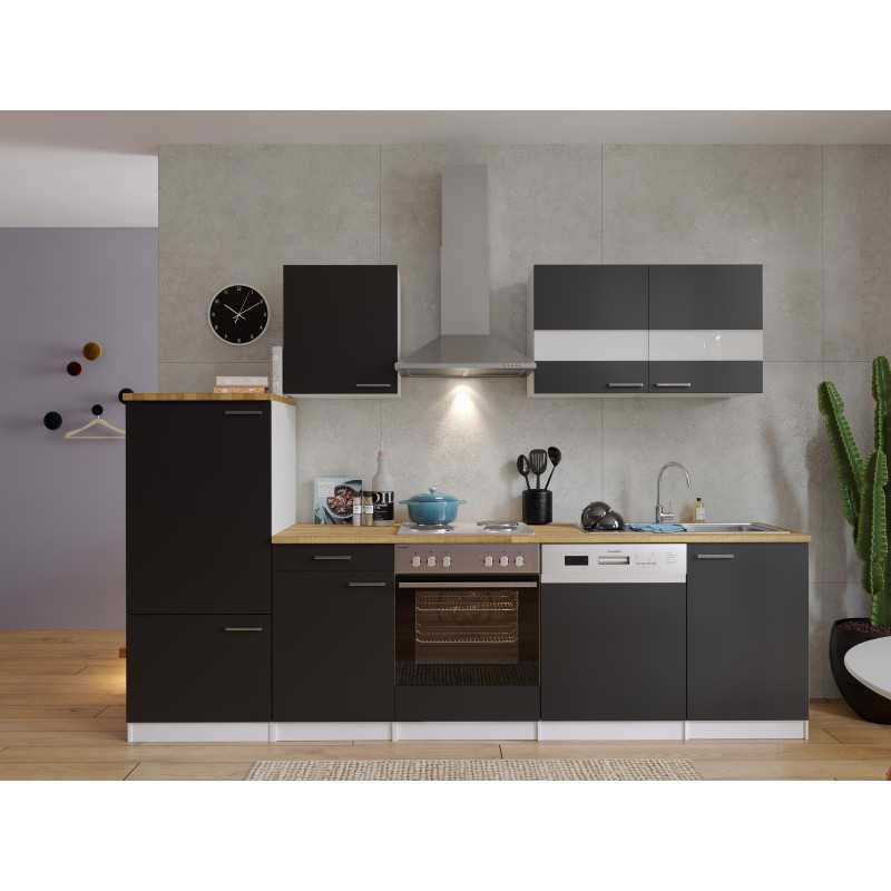 V28 - Küchenzeile Küchenblock 280cm weiss schwarz