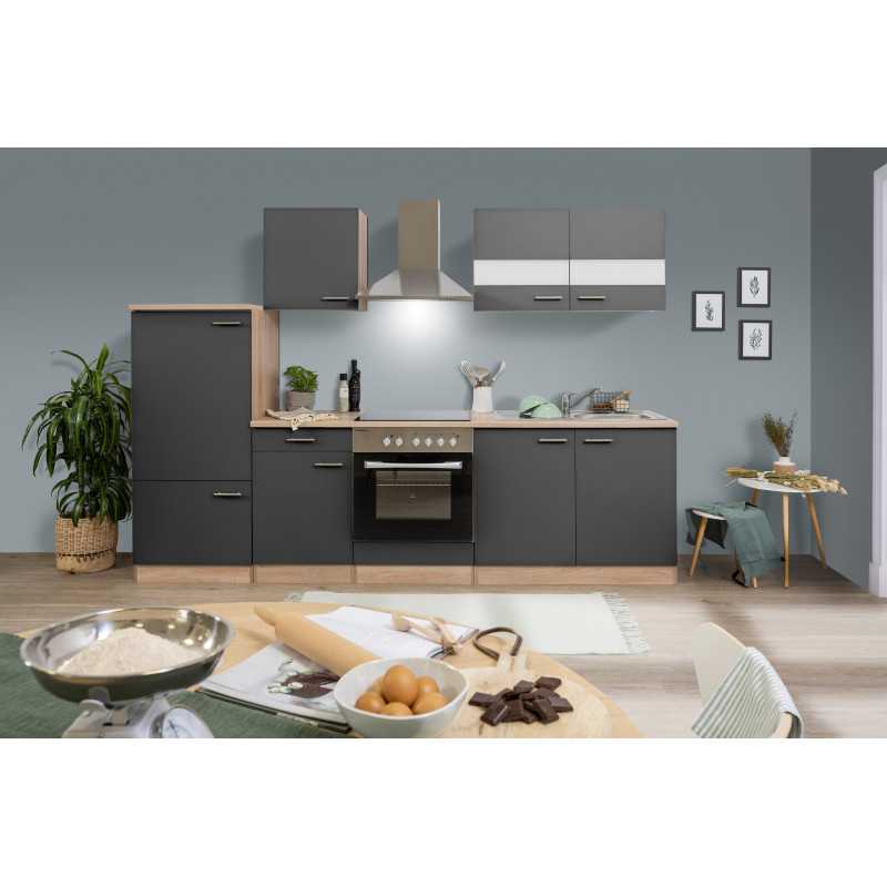 V10 - Küchenzeile Singleküche 270cm Eiche Sonoma grau