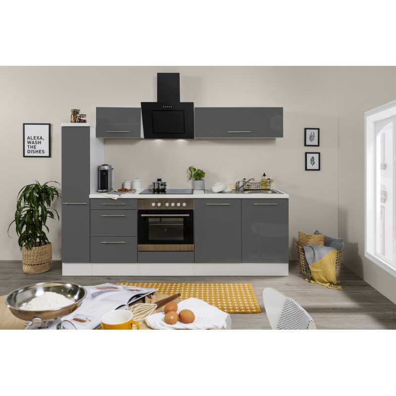 V21 - Küchenzeile Singleküche 240cm weiss grau