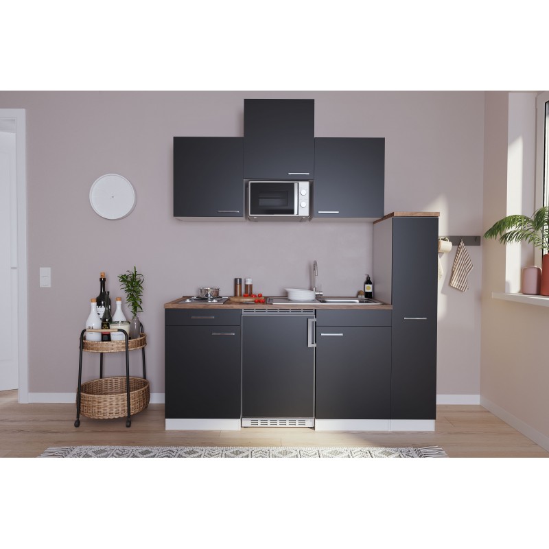 V26 - Singleküche Küchenzeile 180cm weiss schwarz