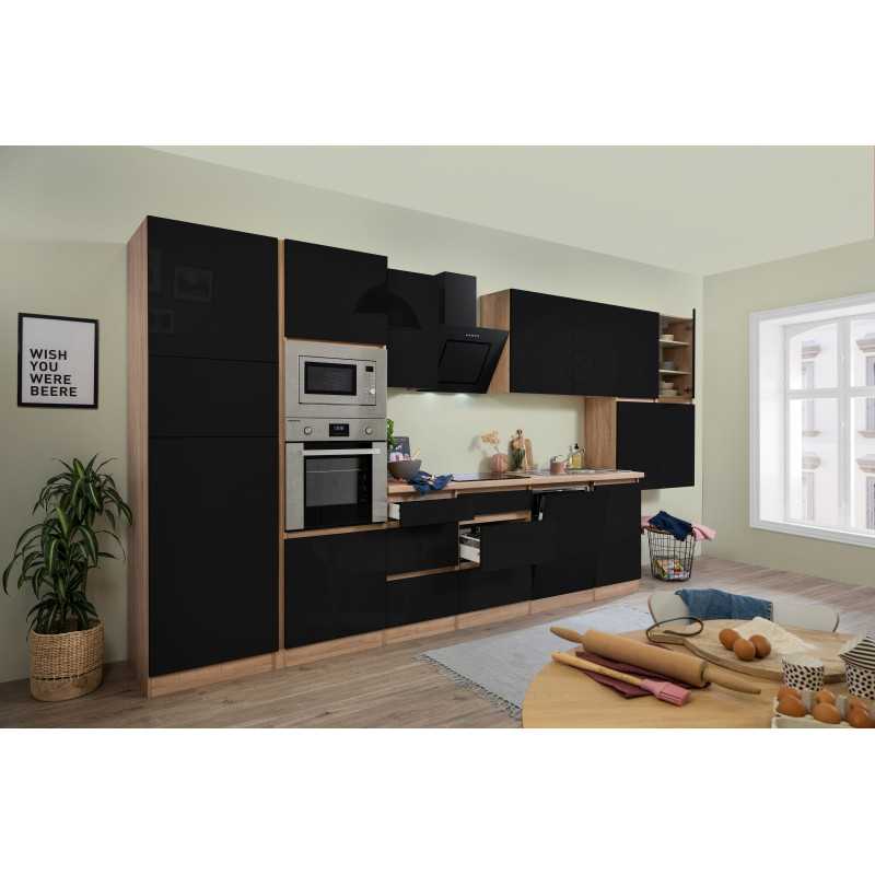V3 - Küchenzeile Küchenblock 445cm Eiche Sonoma schwarz