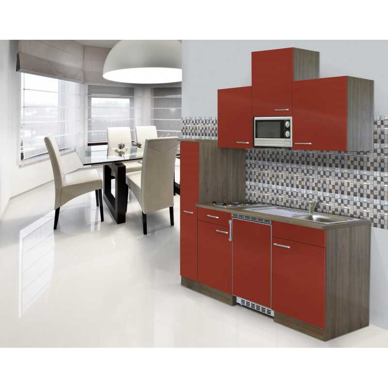 V40 - Singleküche Küchenzeile 180cm Eiche York rot