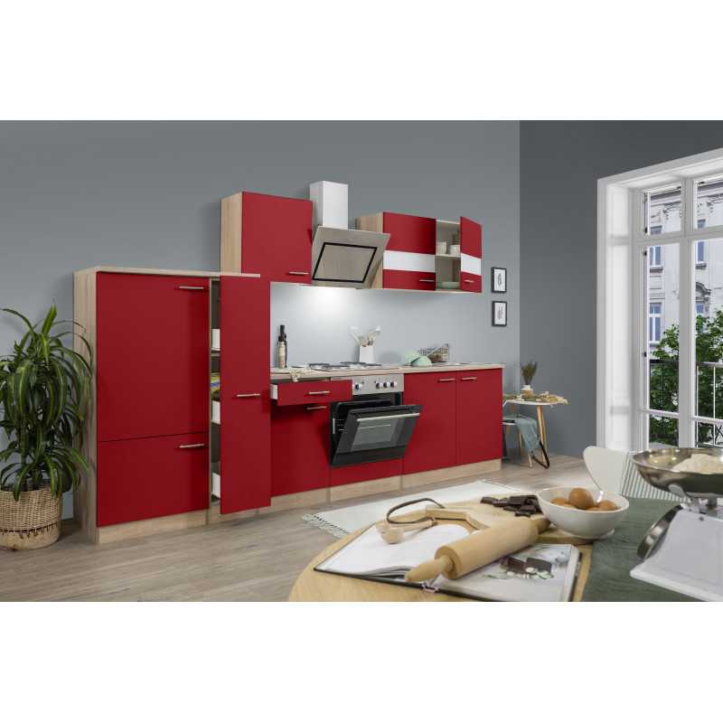 V13 - Küchenzeile Küchenblock 300cm Eiche Sonoma rot