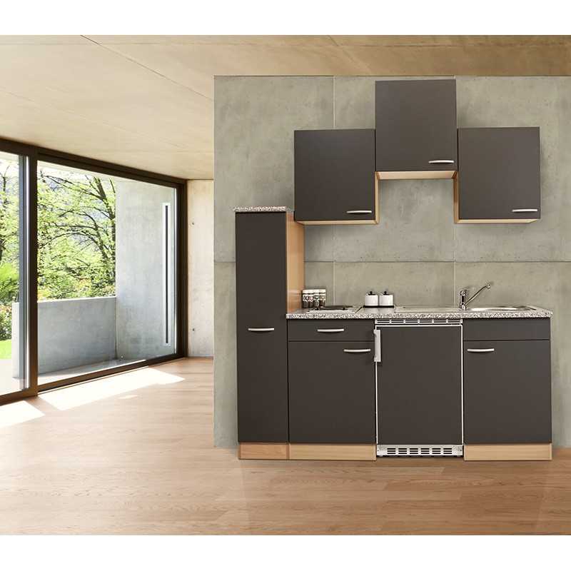V4 - Singleküche Küchenzeile 180cm Buche grau