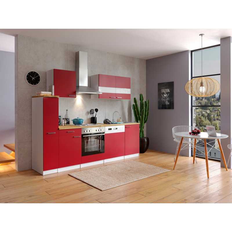 V2 - Küchenzeile Singleküche 250cm weiss rot